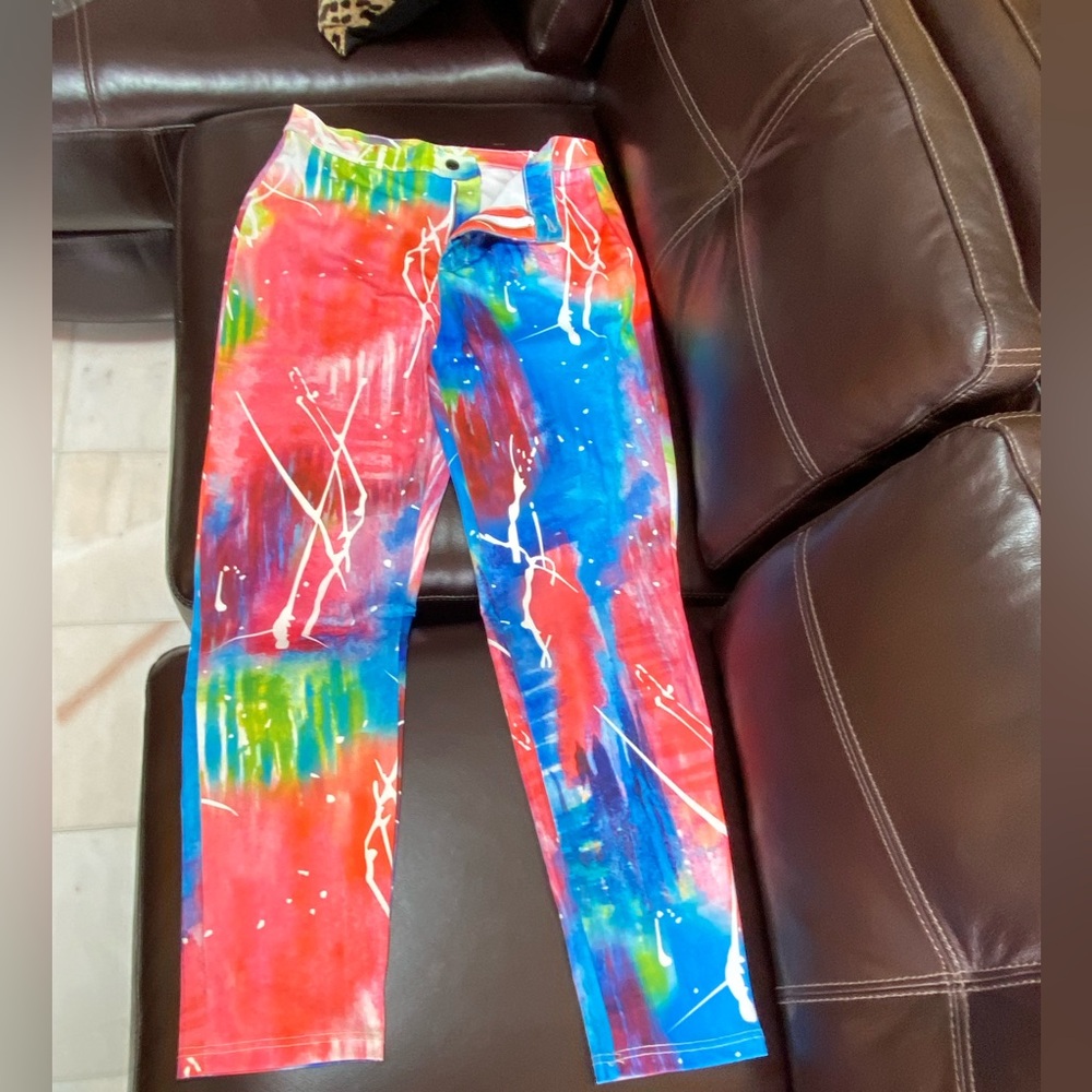 Multi color paint splashed pants size X Large